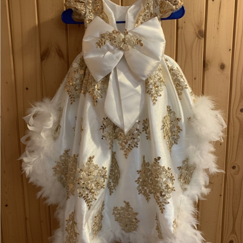 Elegant White and Gold Kids Formal Dress